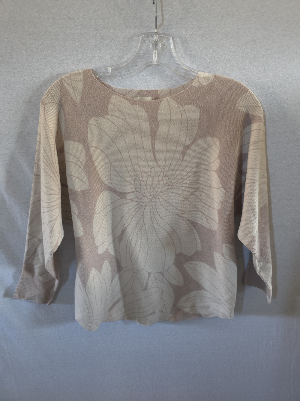 Sioni Beige Knit Floral Pullover Top